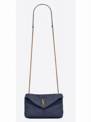 SAINT LAURENT PUFFER TOY BAG IN CANVAS AND SMOOTH LEATHER 620333 MARINE