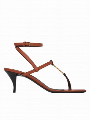Saint Laurent Women's Cassandra Sandals In Smooth Leather Coffee
