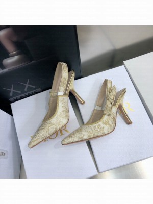 Dior J'Adior Slingback Pumps 9.5cm in Quake Oblique Embroidery White/Gold 2022 Collection