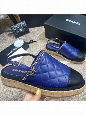 Chanel Quilted Lambskin Slingback Espadrilles Royal Blue Spring/Summer 2021 Collection