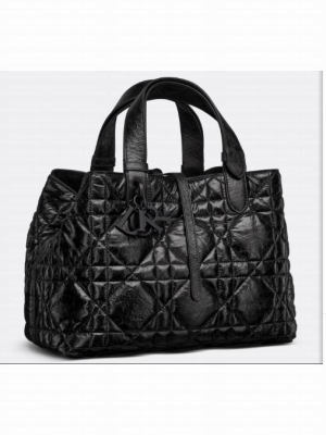 Medium Dior Toujours Bag Black Macrocannage Crinkled Calfskin M2821SNI