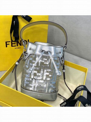 Fendi Mon Tresor Mini Bucket Bag FF Sequins Silver  2021 Collection