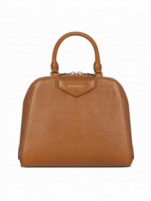 Givenchy Mini Antigona Cube Bag In Leather Coffee