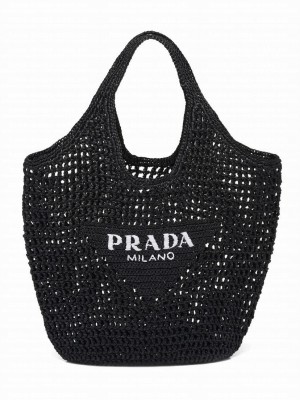 Prada Raffia Tote Bag Black
