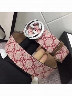 Gucci GG Supreme Belt with Silver G Buckle 37mm Red 