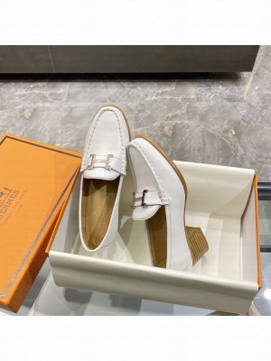 Hermes High heel loafer signature "H" White 2021 Collection