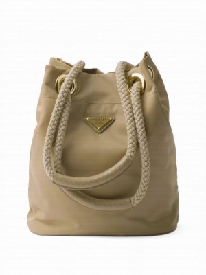 Prada Mariner Recycled Nylon Small Bucket Bag Apricot