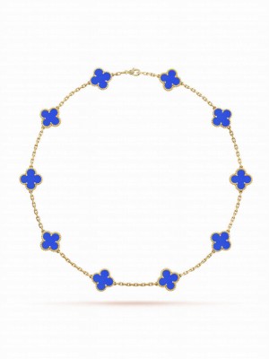 Van Cleef & Arpels Women's Vintage Alhambra Necklace, 10 Motifs Blue