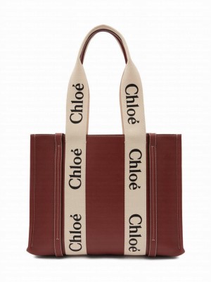 Chloe Woody Medium Leather Tote Coffee