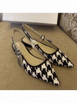 Dior J'Adior Slingback Ballerina Flat in Cotton Embroidery with Micro Houndstooth Black/White 2022 Collection