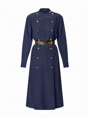 Louis Vuitton Women's Double Breasted Long Sleeves Dress Dark Blue