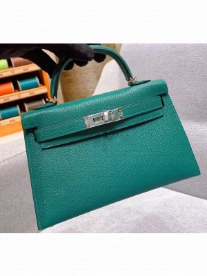 Hermes Mini Kelly II Bag in Original Chevre Leather Green