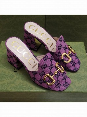 Gucci GG Canvas Slide Sandal with Horsebit 7cm Purple 2021 Collection