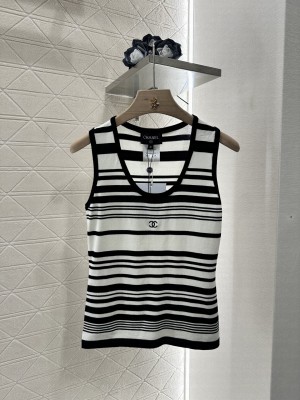 Chanel Striped Knitted Top Black