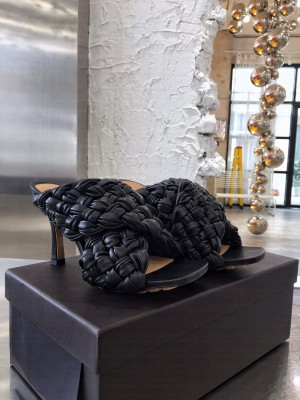 Botteg Veneta BOARD Black Lambskin Woven 90mm Heel Slide Sandals 2020