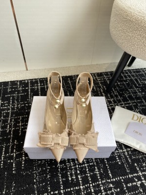 Dior Adiorable Beige Calfskin and Fringed Grosgrain With Ankle Strap Pumps