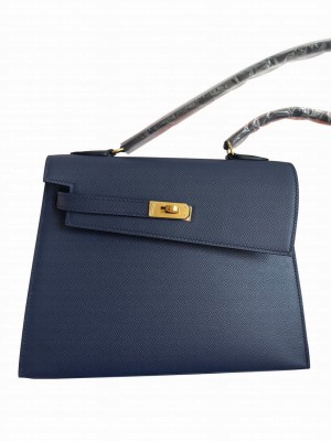 Hermes Kelly II Sellier 25 Epsom Shoulder Bag Dark Blue