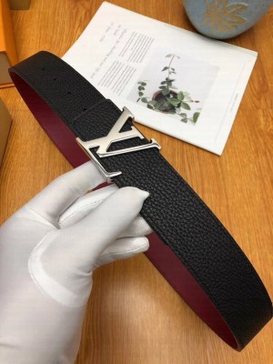 Louis Vuitton Grained Calfskin Reversible Belt 40mm Black/Burgundy/Silver White 03 2019 Collection