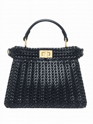 Fendi Sand Leather And Interlaced Fibre Bag 8BN335 Black