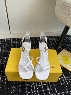 Fendi FFold medium-heeled sandals 6cm in Calfskin Leather White