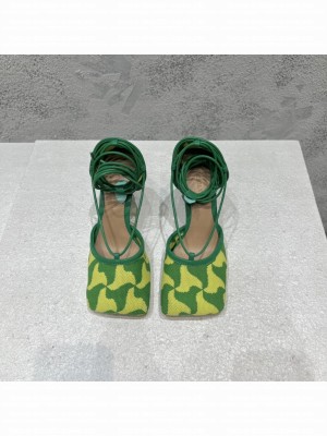 BOTTEGA VENETA HEEL 9CM STRETCH HAND-CROCHETED WAVY TRIANGLE SANDALS GREEN 2022 Collection