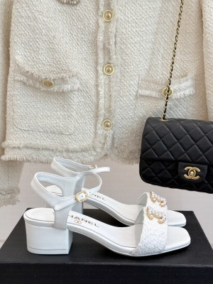 Chanel Lambskin & Tweed CC 5cm Sandals White 2025 