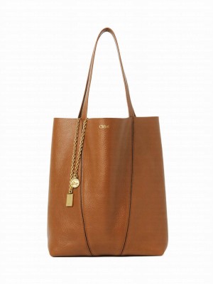 Chloe Spin Tote Bag In Grained Leather Coffee