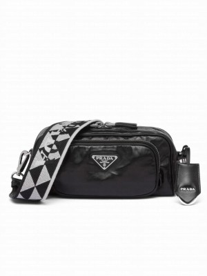Prada Nappa Antique Leather Multi-pocket Shoulder Bag 1BH198 Black
