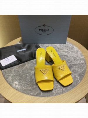 Prada 6.5cm ostrich skin slides sandals Mule2022 Collection Yellow