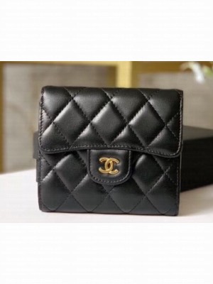 Chanel Classic Small Flap Wallet 31528 AP0231 Lambskin Black/Gold