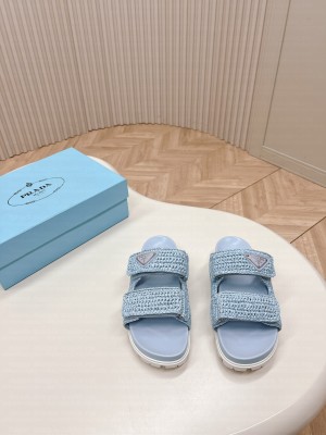 Prada Crochet Cage Slide Flat 2024 Blue
