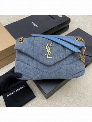 SAINT LAURENT PUFFER CHAIN BAG IN DENIM AND SMOOTH LEATHER 577476 BLUE