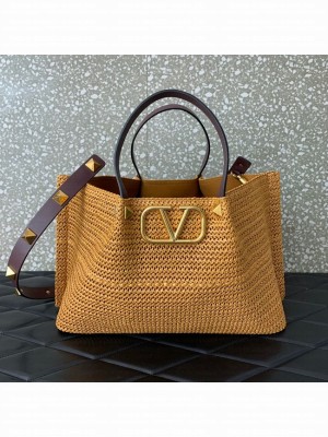 VALENTINO Medium RAFFIA MACRAME Shoulder Bag 0330L brown