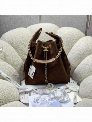 CHANEL 25 Medium Handbag AS5311 Sude Dark Brown