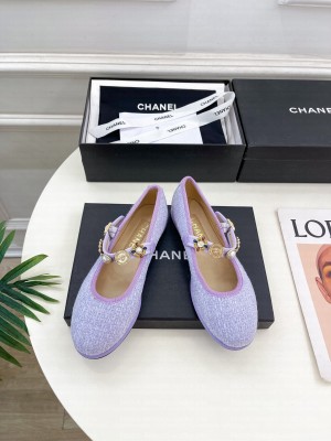 Chanel Women's Wool Tweed,Imitation Pearls & Metal G45778 Mary Jane Flat Purple 2024