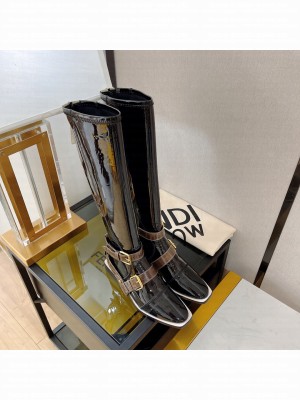 Fendi Fframe Neoprene Harness Flats Boots in Black