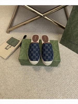 Gucci GG Matelassé Canvas Espadrilles Slippers Denim 2021 Collection 