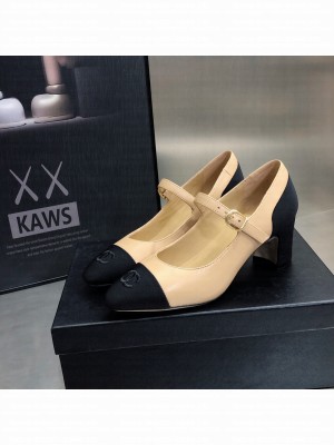 Chanel Lambskin & Grosgrain Mary Janes Pumps 7cm Beige/Black 2022 Collection