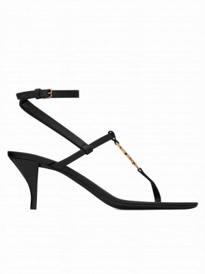 Saint Laurent Women's Cassandra Sandals In Smooth Leather Black