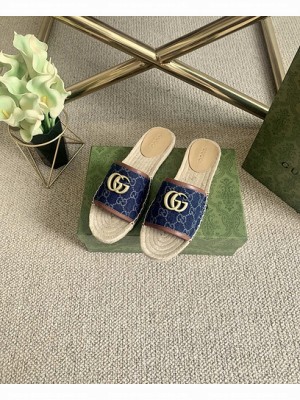Gucci GG Matelassé Canvas Espadrilles Slippers Denim 2021 Collection 