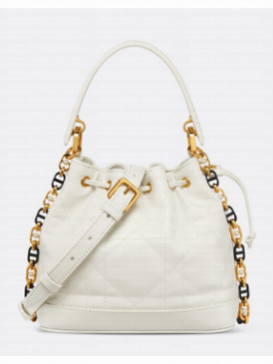 Small Dior Jolie Bucket Bag Latte Calfskin and Macrocannage Lambskin M2780UN