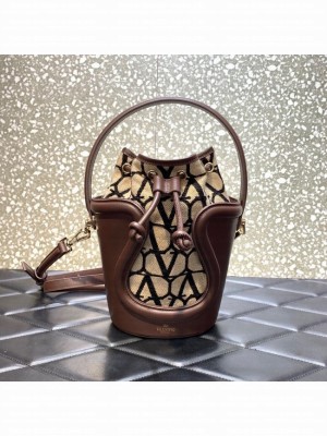 VALENTINO V-logo MINI LOCO sheepskin and fabric Bucket Bag I6ZN black