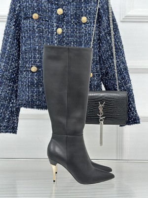 Gucci Metal-Tone Heel High Boots 8.5cm in Black Leather  2023
