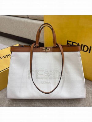 Fendi Peekaboo X-Tote Logo Canvas Tote Bag White  2021 Collection