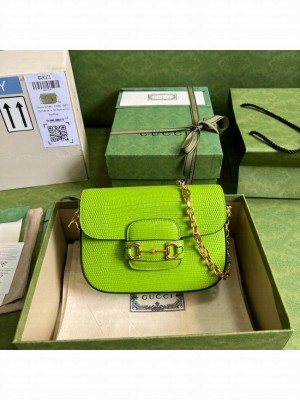 Gucci Horsebit 1955 lizard mini bag 675801 Fluorescent green