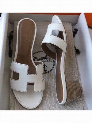 Hermes Heel 5cm Oasis Slipper Sandals in Swift Box Calfskin White 02