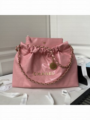 Chanel 22 handbag AS4486 2024 Cruise Shiny Calfskin & Gold-Tone Metal Pink