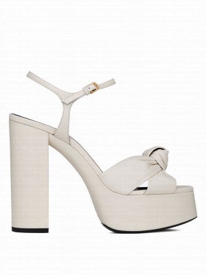 Saint Laurent Women's Bianca Platform Sandals In Smooth Leather Cream