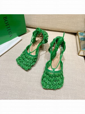 Bottega Veneta Mesh and Lambskin Stretch Sandals Spring/Summer 2022 Collection,Green