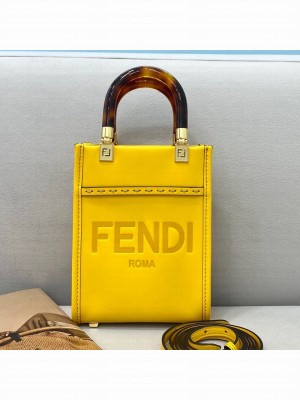 Fendi Sunshine Leather Mini Shopper Tote Bag Yellow  2021 Collection